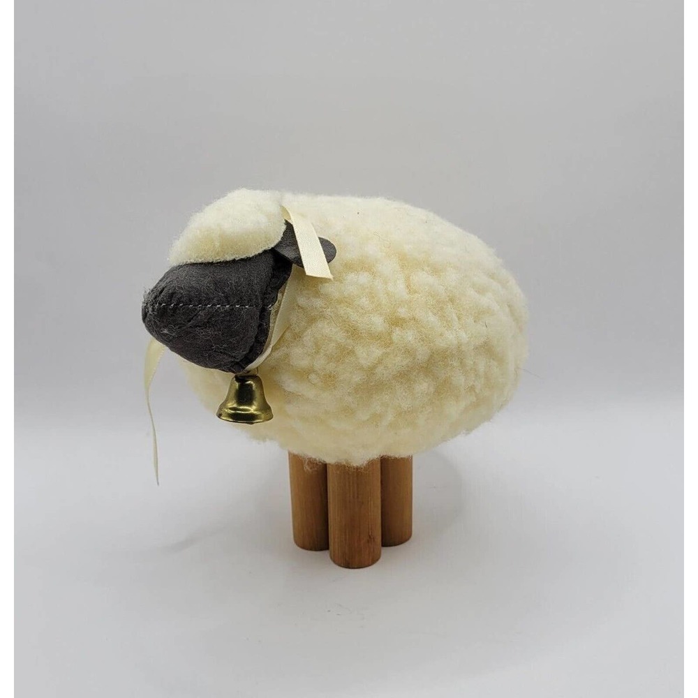 Vintage Dept 56 Wooly Lamb Sheep 5" Plush with Wood Legs Holiday Decor Figurine